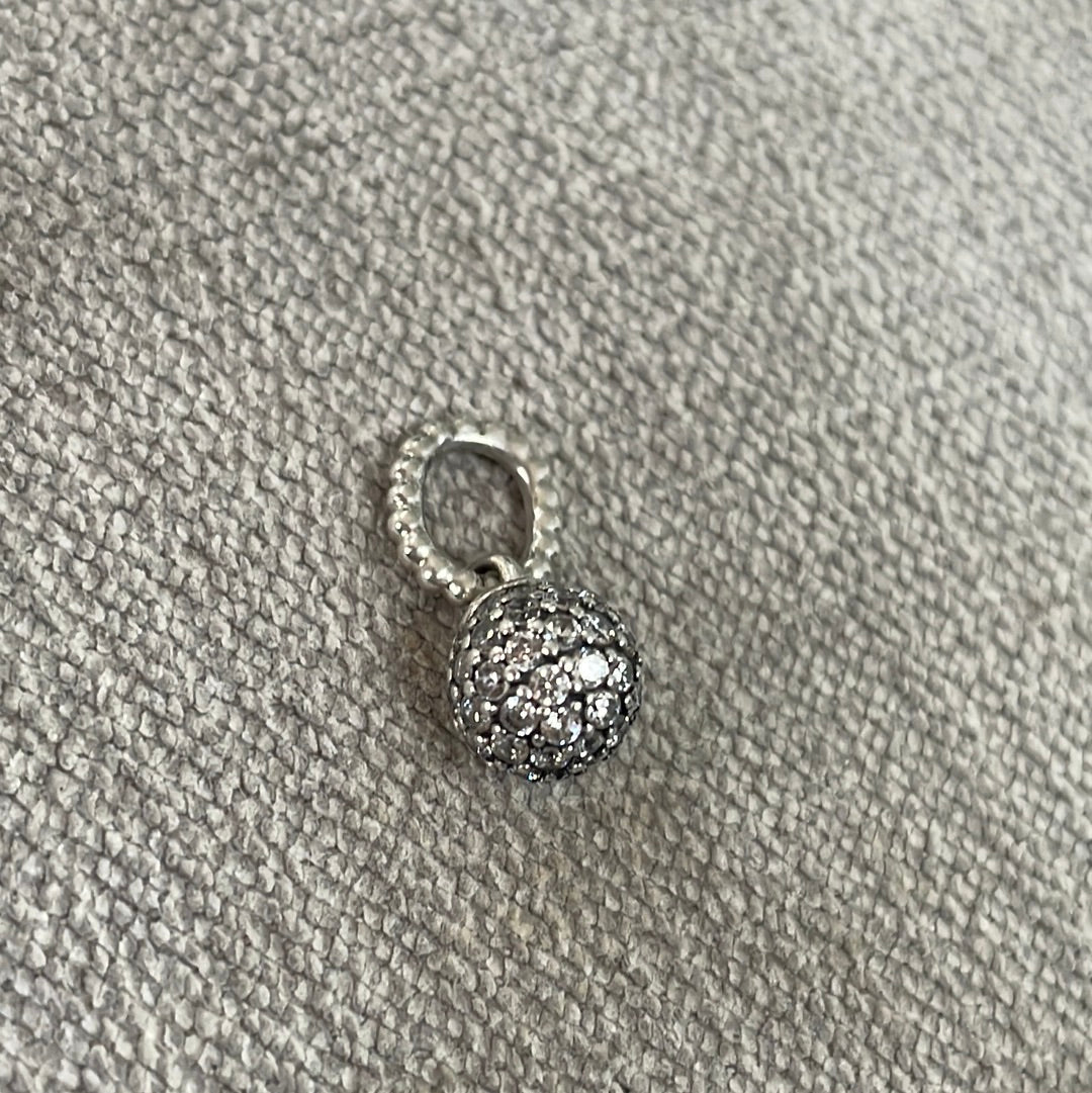 Genuine Pandora Pave Clear Crystal Dangle Ball Charm Pendant