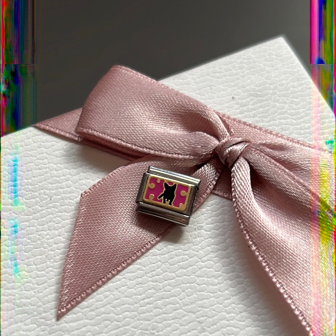 Genuine Nomination Silver Link Charm Two Tone Enamel Dog Pet Jigsaw Puzzle