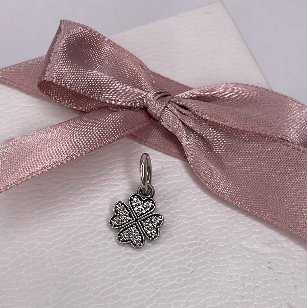 Genuine Pandora Lucky Clover Pave Dangle Charm