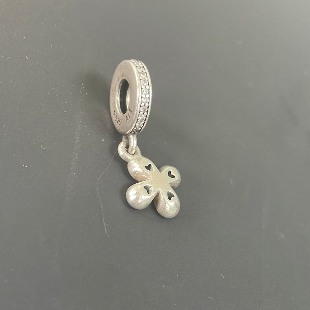 Genuine Pandora Lucky Clover Pave 4 Petal Dangle Charm