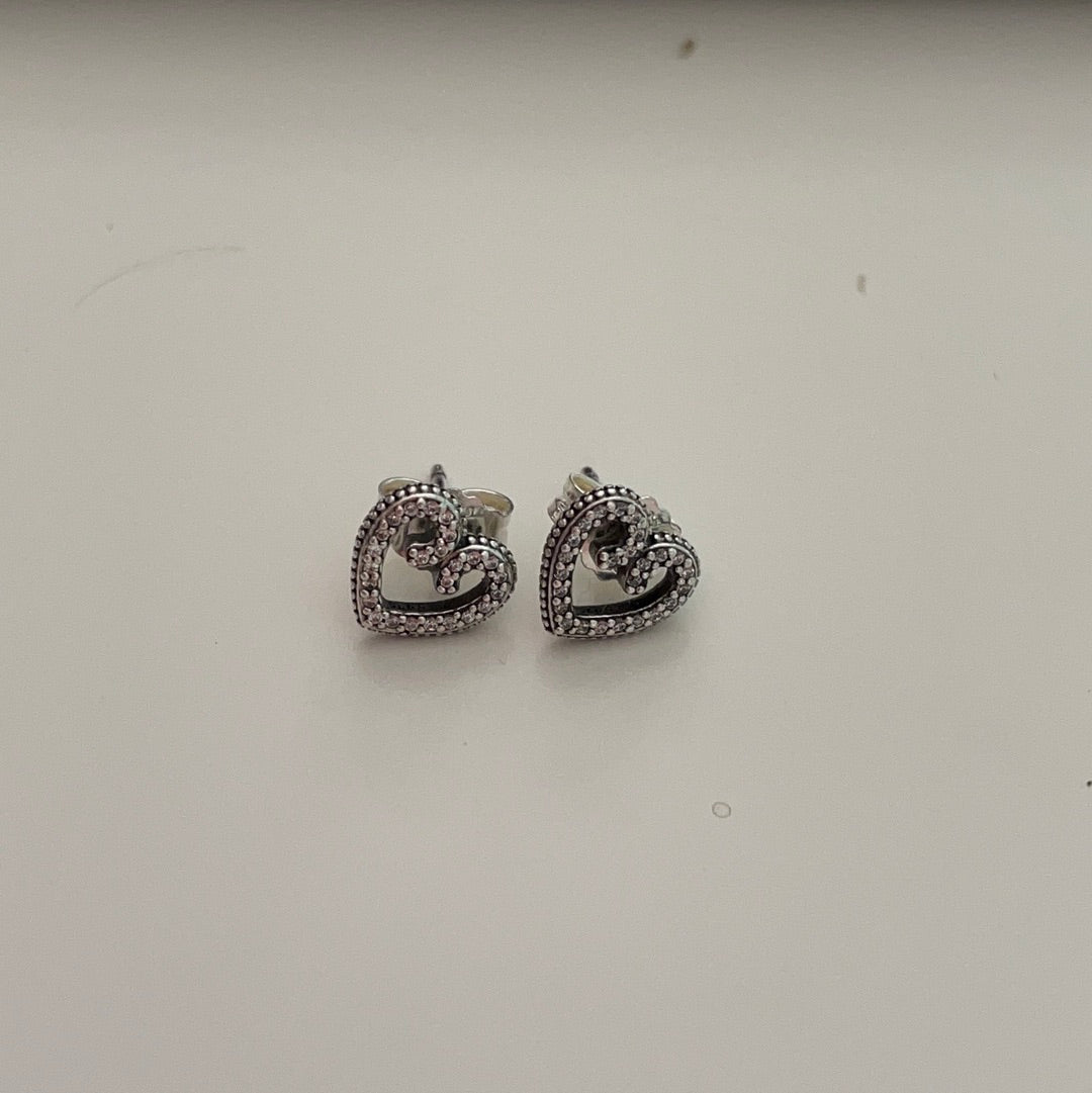 Genuine Pandora Pave Heart Swirl Earrings Studs.
