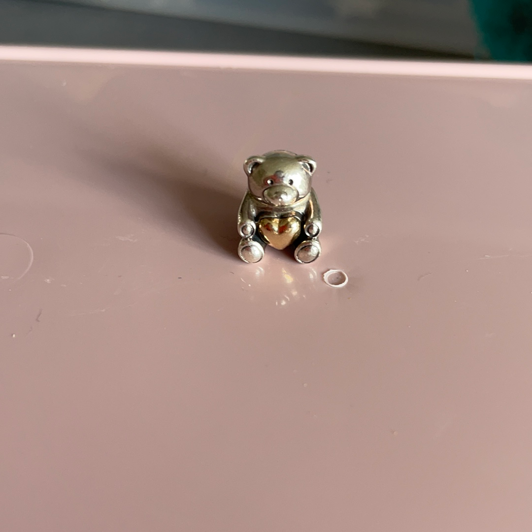 Genuine Pandora Teddy Bear with Golden Heart RARE