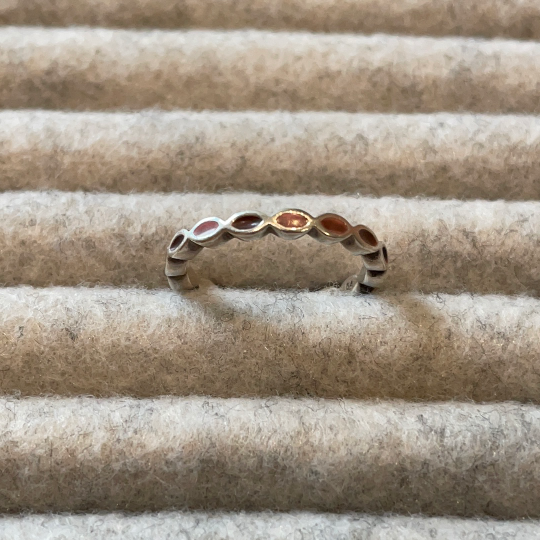 Genuine Pandora Pink and Brown Enamel Geometric Shape Ring Size 54 SALE