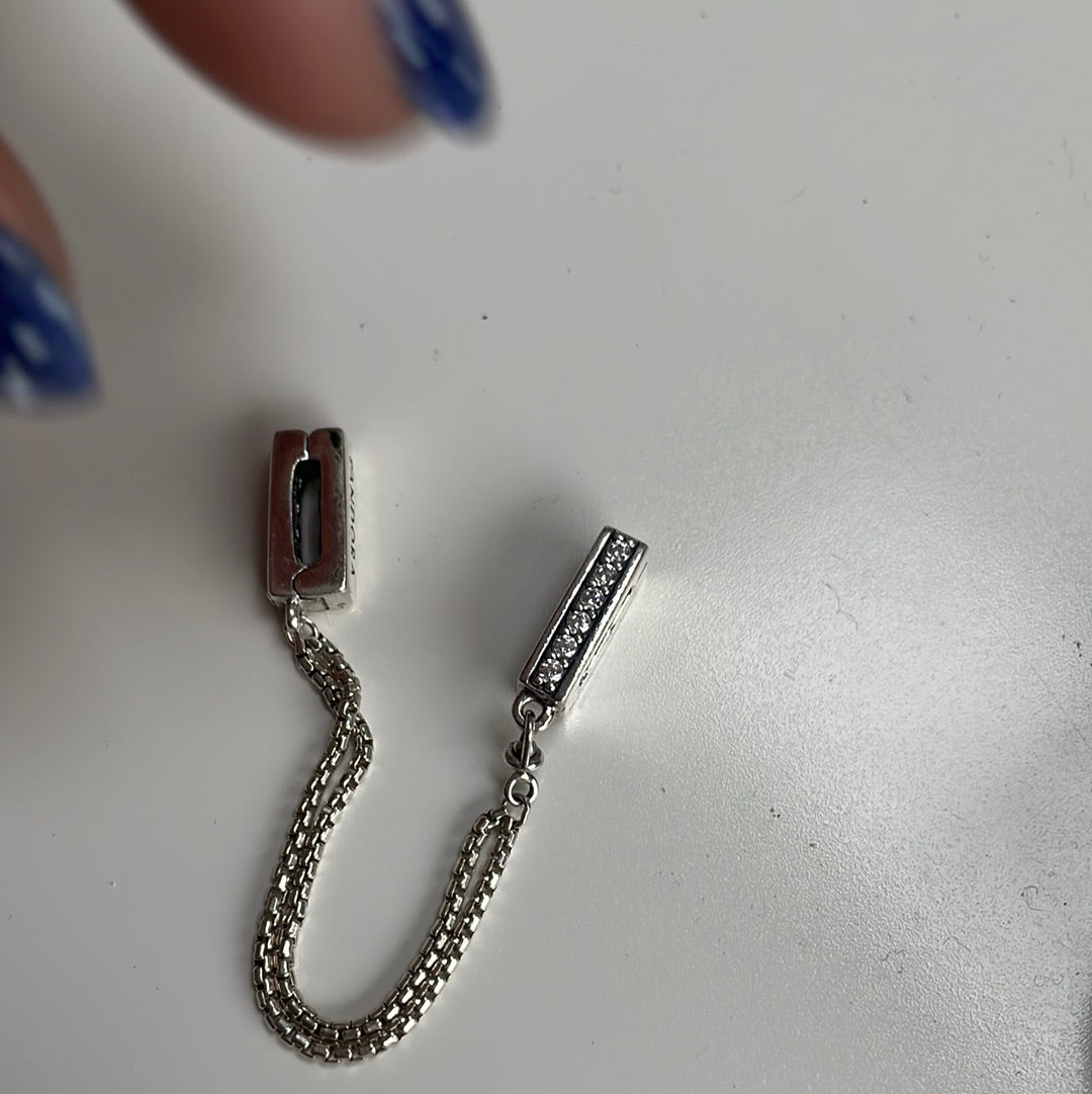 Genuine Pandora Pave Reflexions Safety Chain Silver