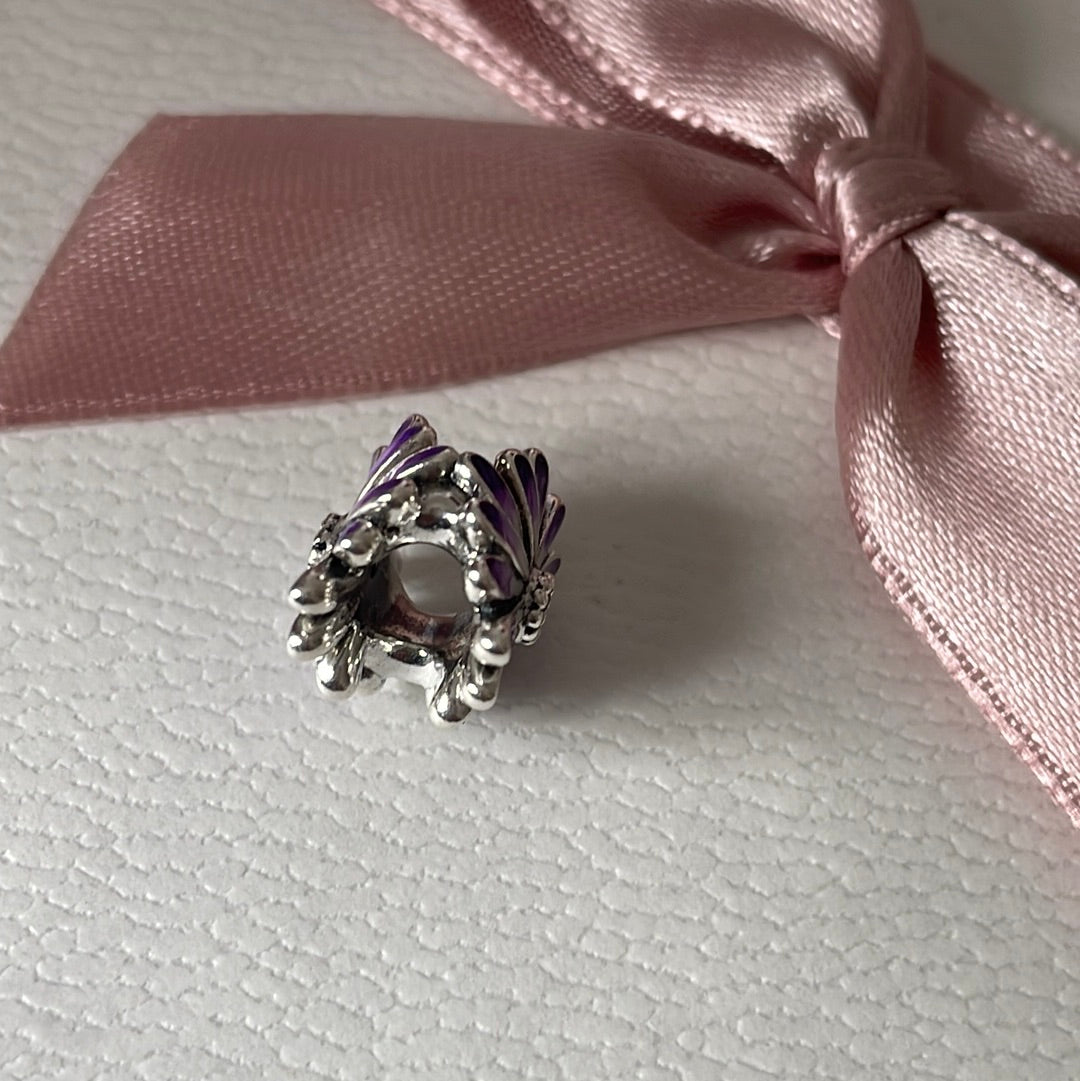Genuine Pandora Purple Enamel Daisy Flower Ball