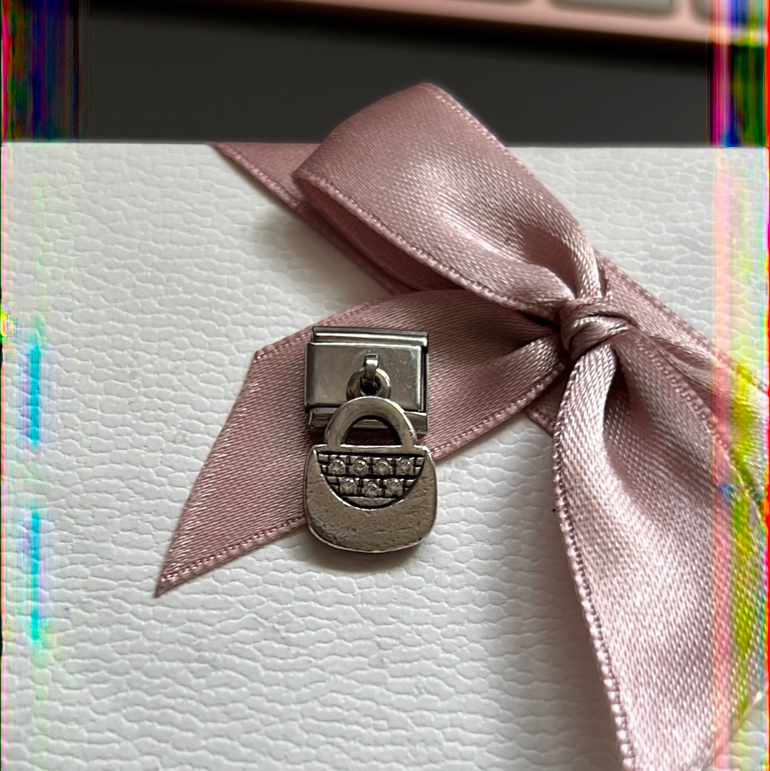 Genuine Nominations Silver Link Charm Dangle Pave Handbag