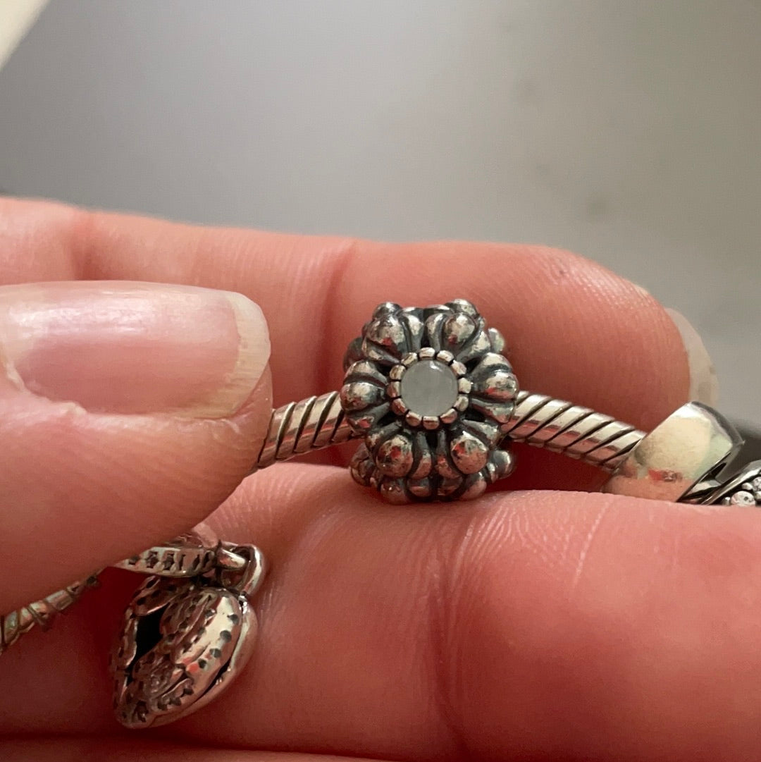 Genuine Pandora Birthday Bloom Milky Grey Stone RARE
