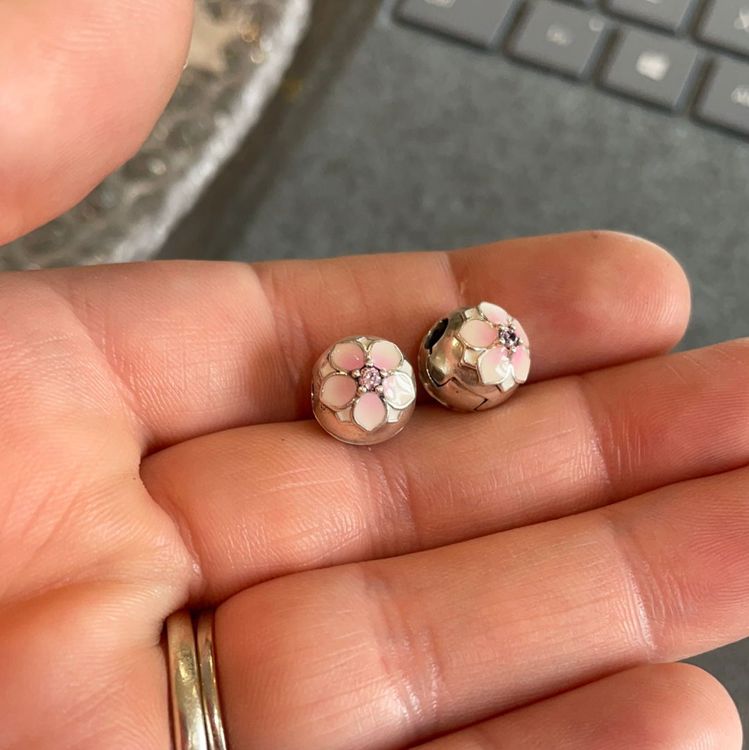 Genuine Pandora Pink Magnolia Flower Bloom Clips