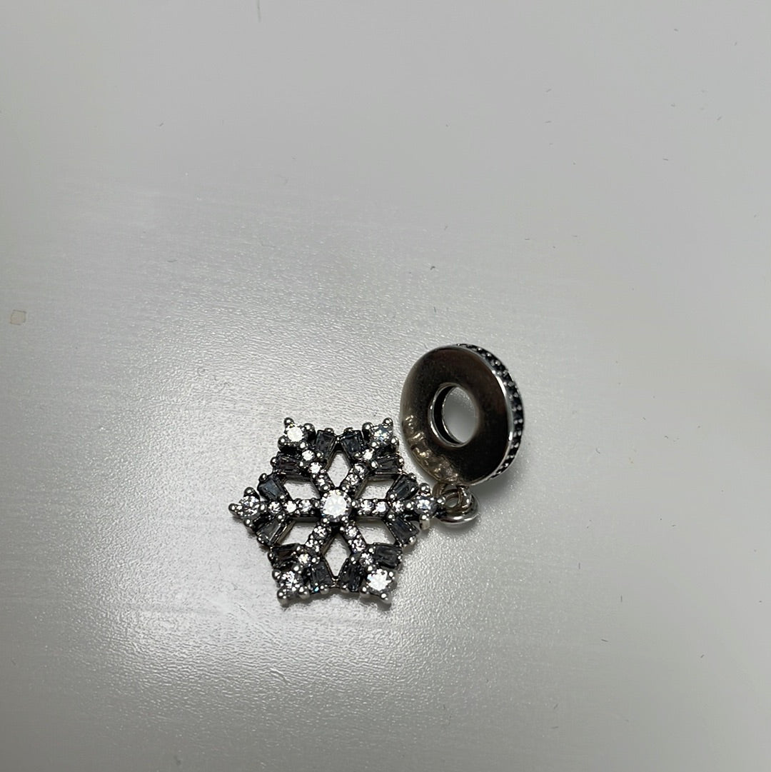 Sterling Silver Clear Pave Snowflake Dangle Charm