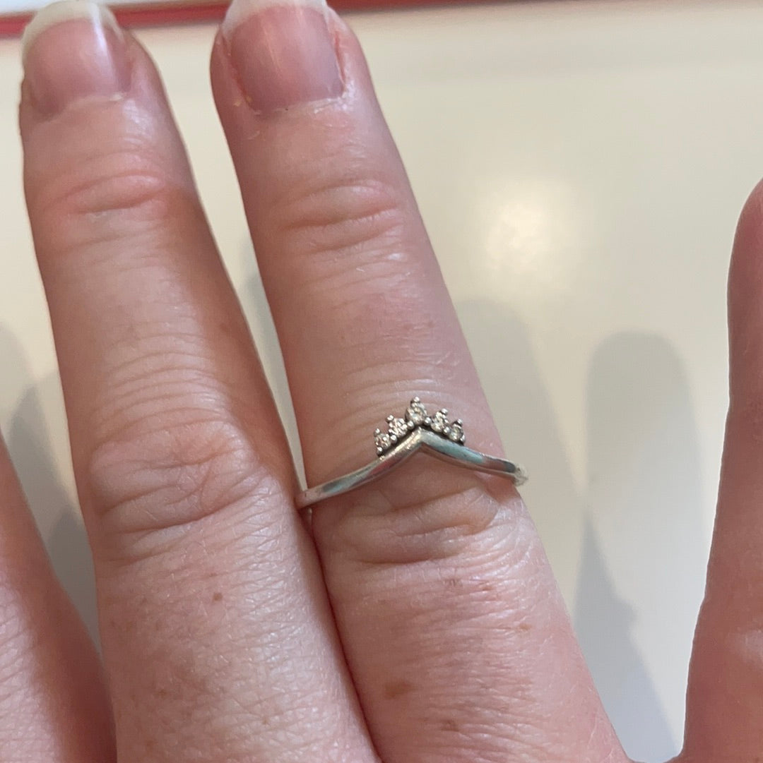 Genuine Pandora Pave Sparkling Small Pave Tiara Wishbone Ring Size..