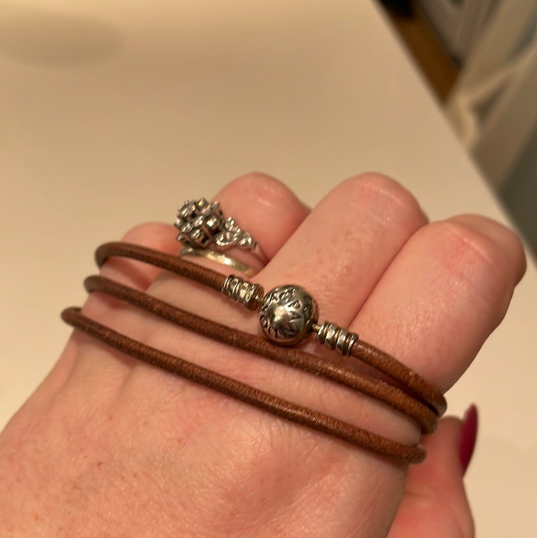 Genuine Pandora Tan Leather Triple Wrap Around Bracelet 57cm in total
