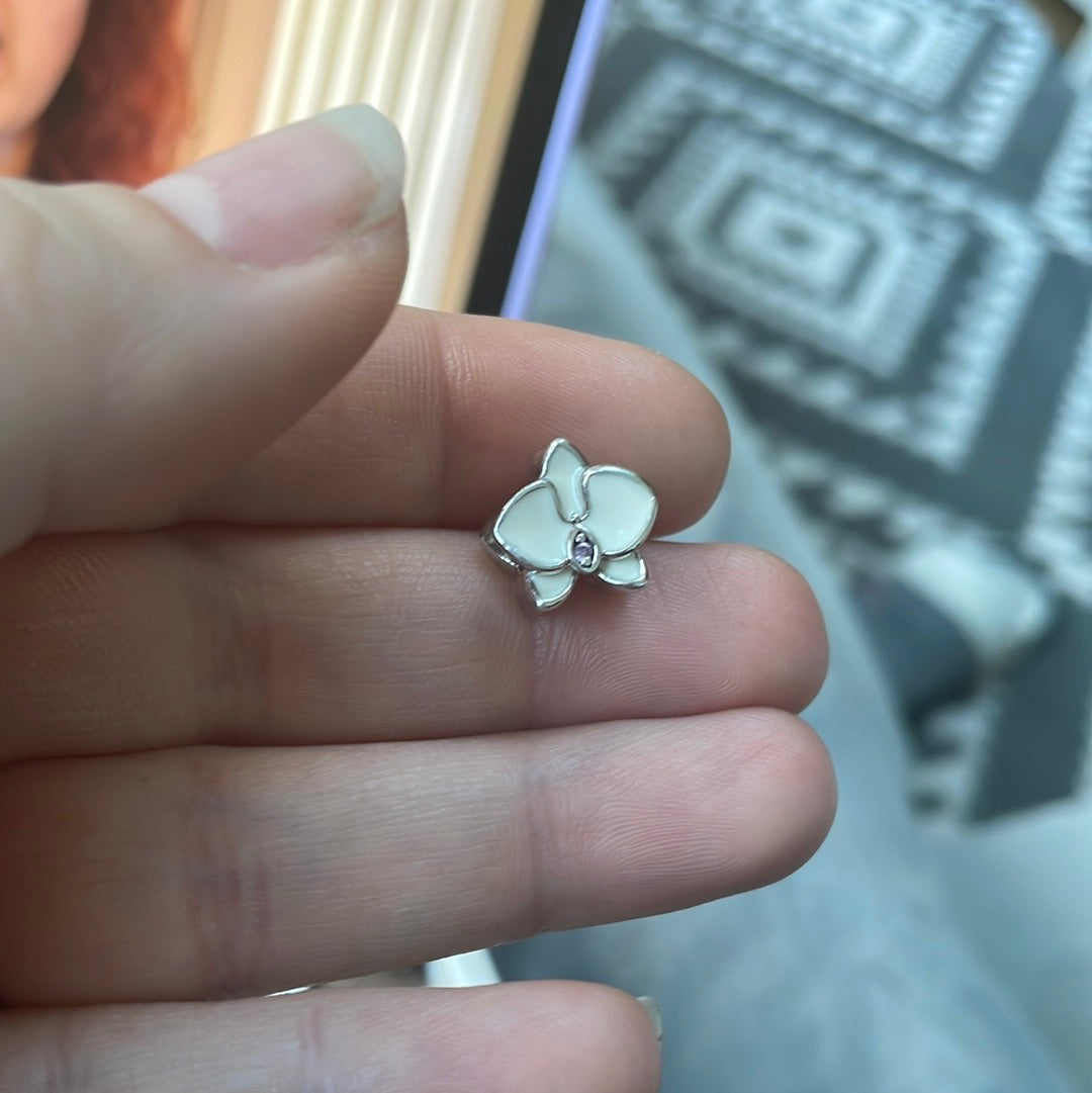 Genuine Pandora Pave White Orchid Flower Charm