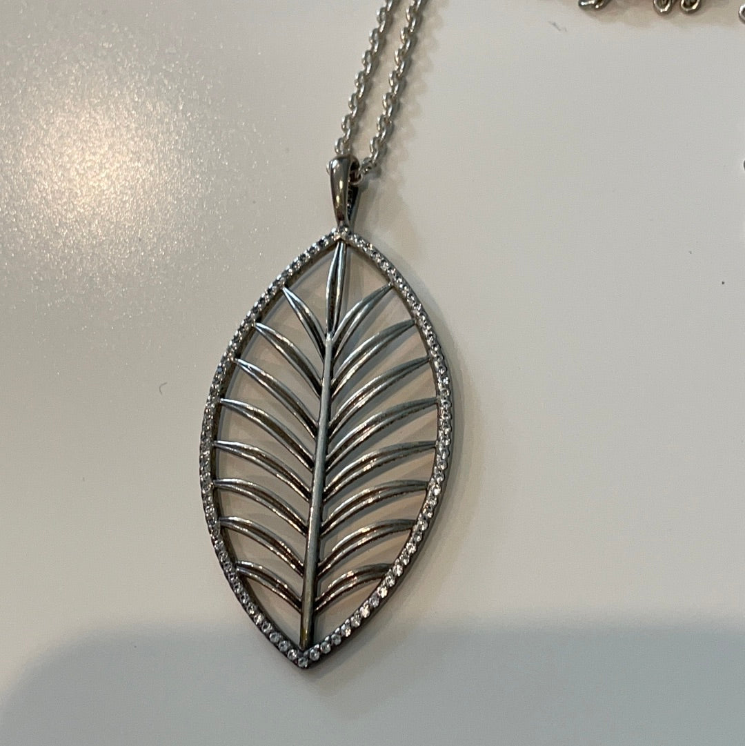 Genuine Pandora Palm Tropical Leaf Pave Necklace With 90cm Chain INCLUDED