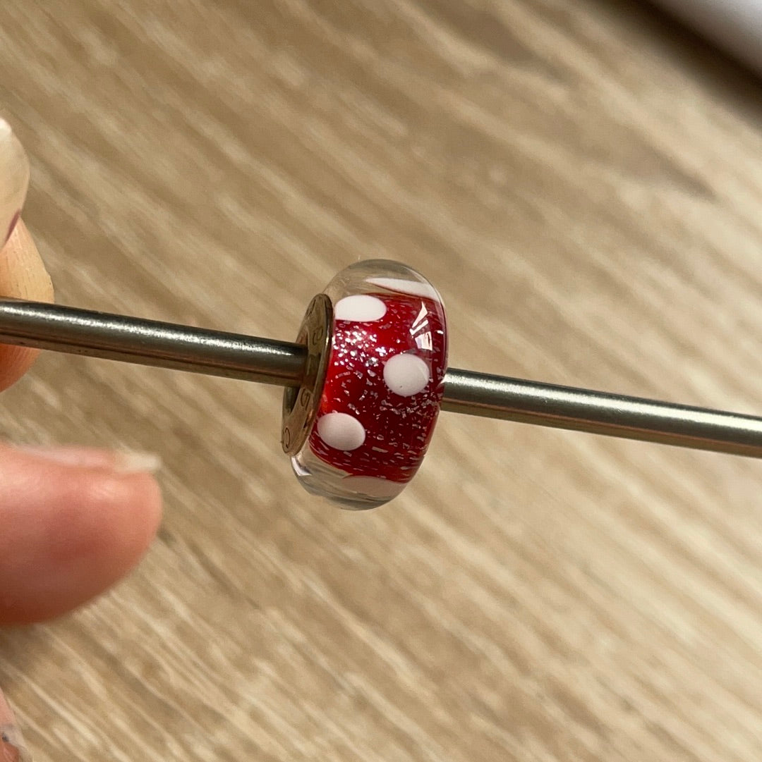 Genuine Chamilia Murano Red sparkle and White Polka Dot