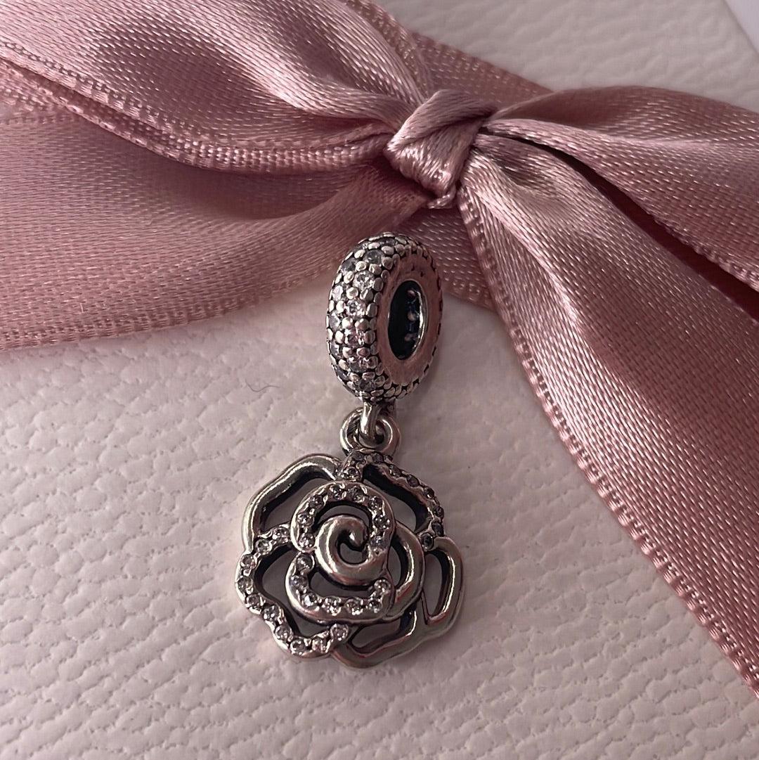 Genuine Pandora Pave Rose Dangle Flower