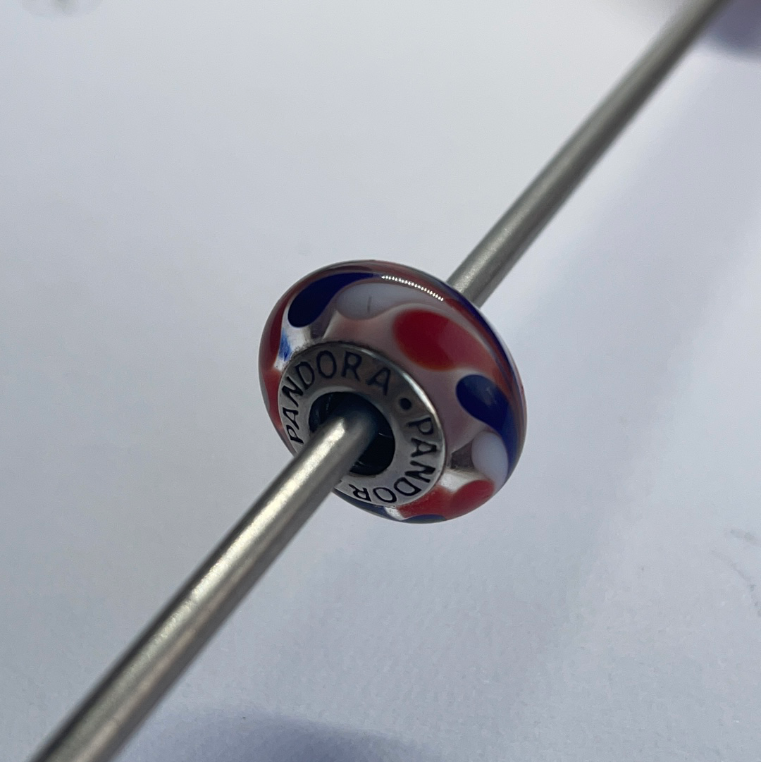 Genuine Pandora Red, Blue, White Swirl Paint UK GB Travel Murano Glass Charm
