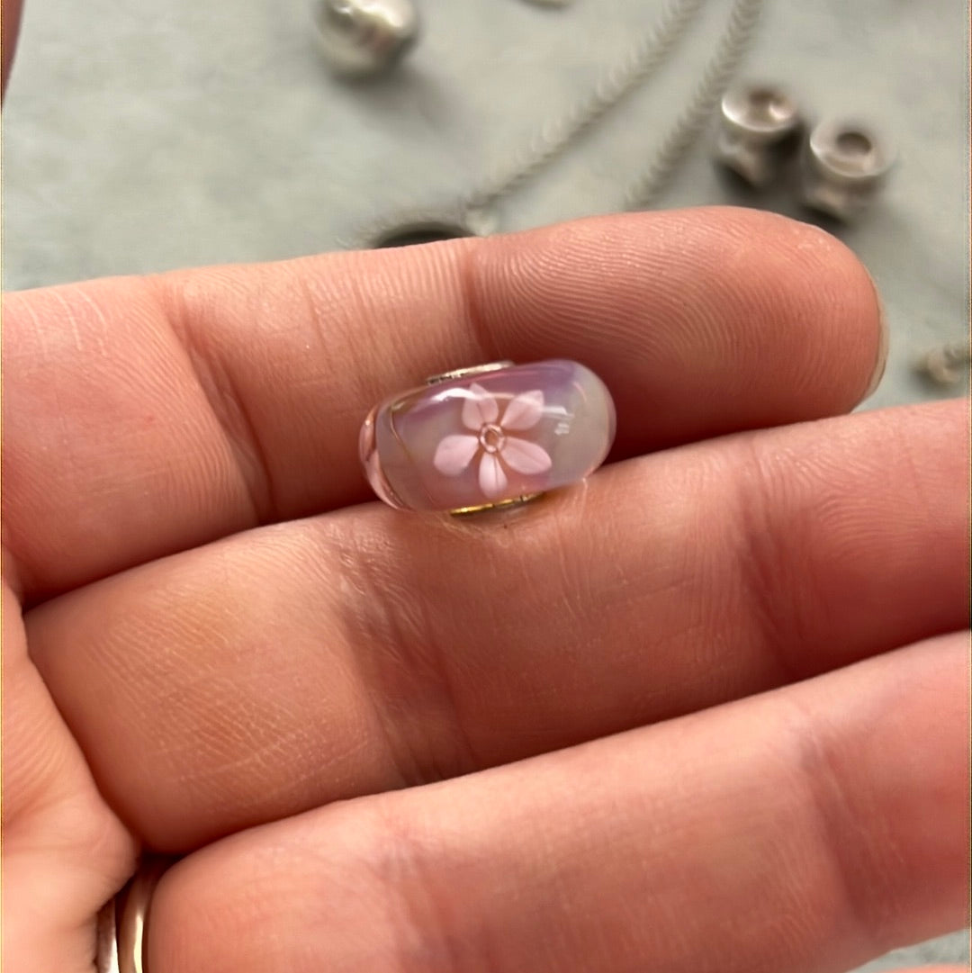 Genuine Trollbeads Pink Flower Murano Charm