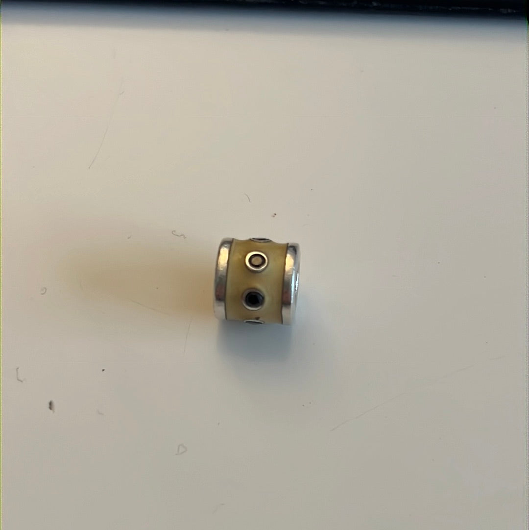 Genuine Pandora Tan Cream Enamel Promise Black CZ Enamel Barrel charm With CZ Rare