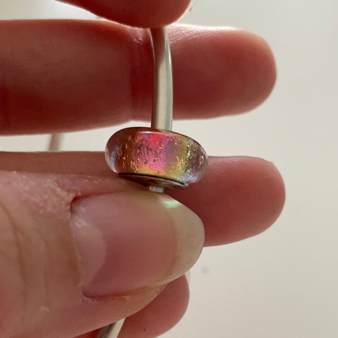 Genuine Chamilia Pink With Rainbow Sparkle Foil Murano Glass Charm