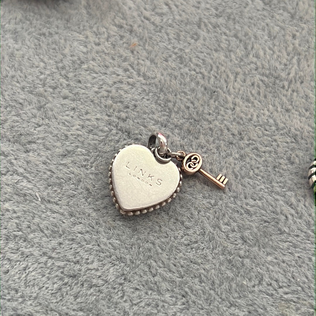 Genuine Links of London Love Heart Charm With Rose Gold Key Charm