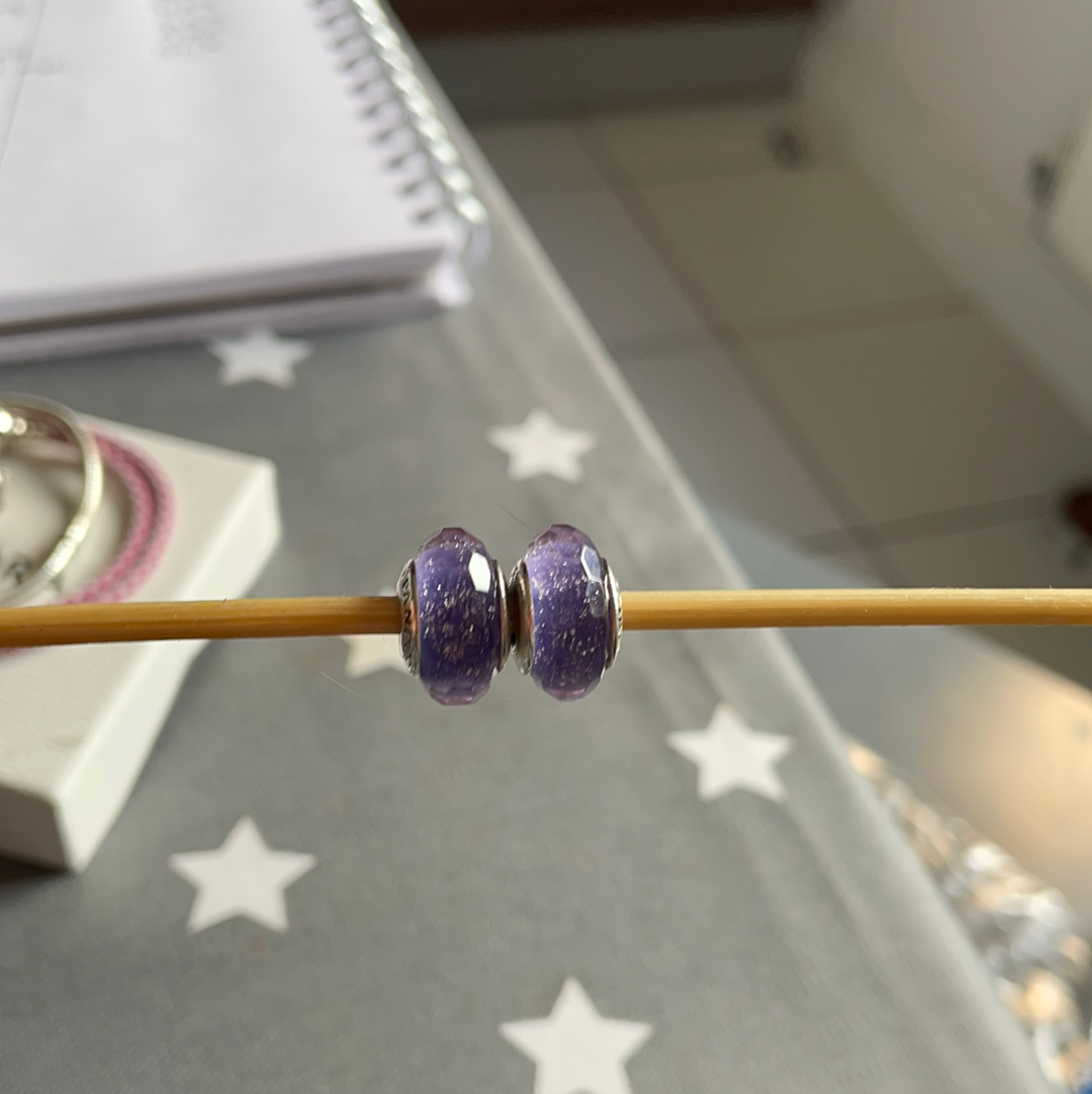 Genuine Pandora Purple Lilac With Glitter Fleck Faceted Murano Glass Charm