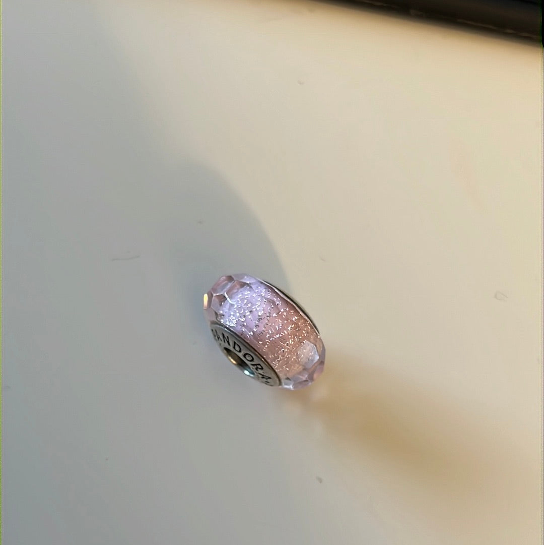 Genuine Pandora Pink Faceted Murano With Sparkle