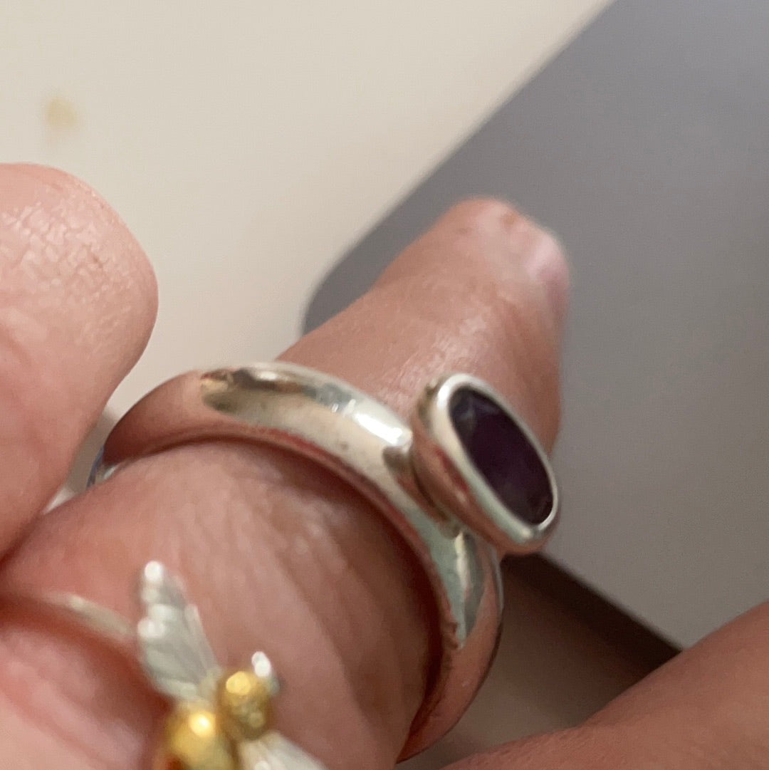 Genuine Links of London Sterling Silver Rare and Retired Amethyst Ring in Size 55 HTF