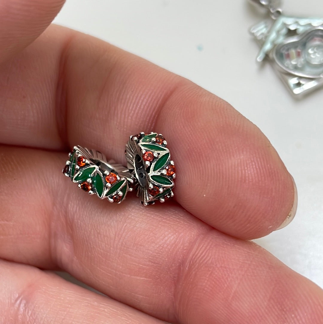Sterling Silver Christmas Pave Mistletoe Spacer Set Pair