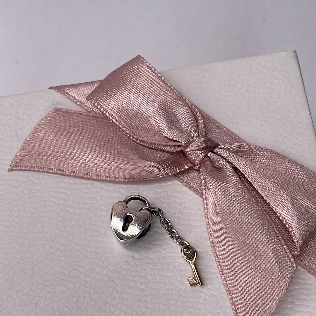 Genuine Pandora Heart Lock and Gold Key Charm Two Tone