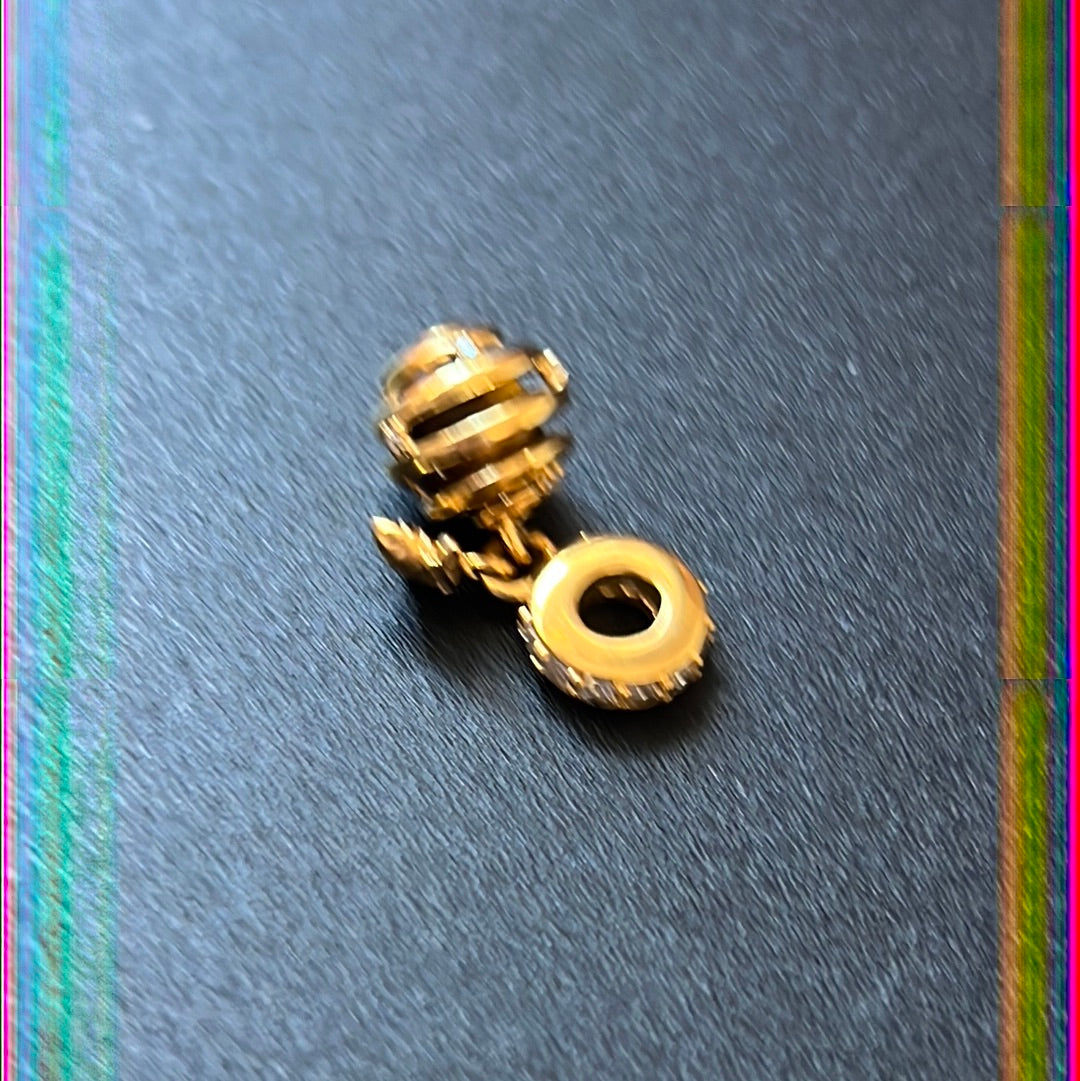 Genuine Pandora Shine Gold Sparkling Beehive Bees and Amber Stone Dangle
