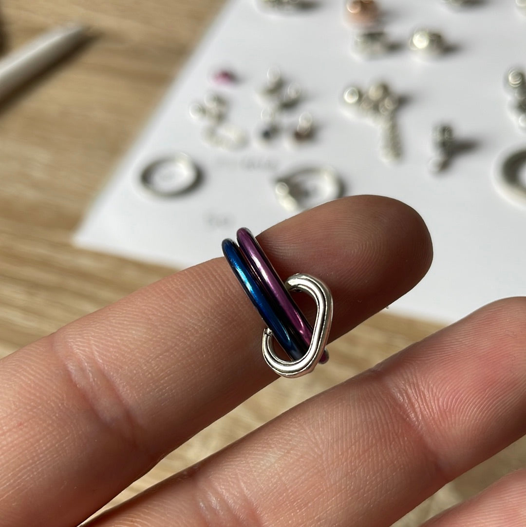 Genuine Pandora Me Rings Enamel Blue and Pink Size 50 With Connector