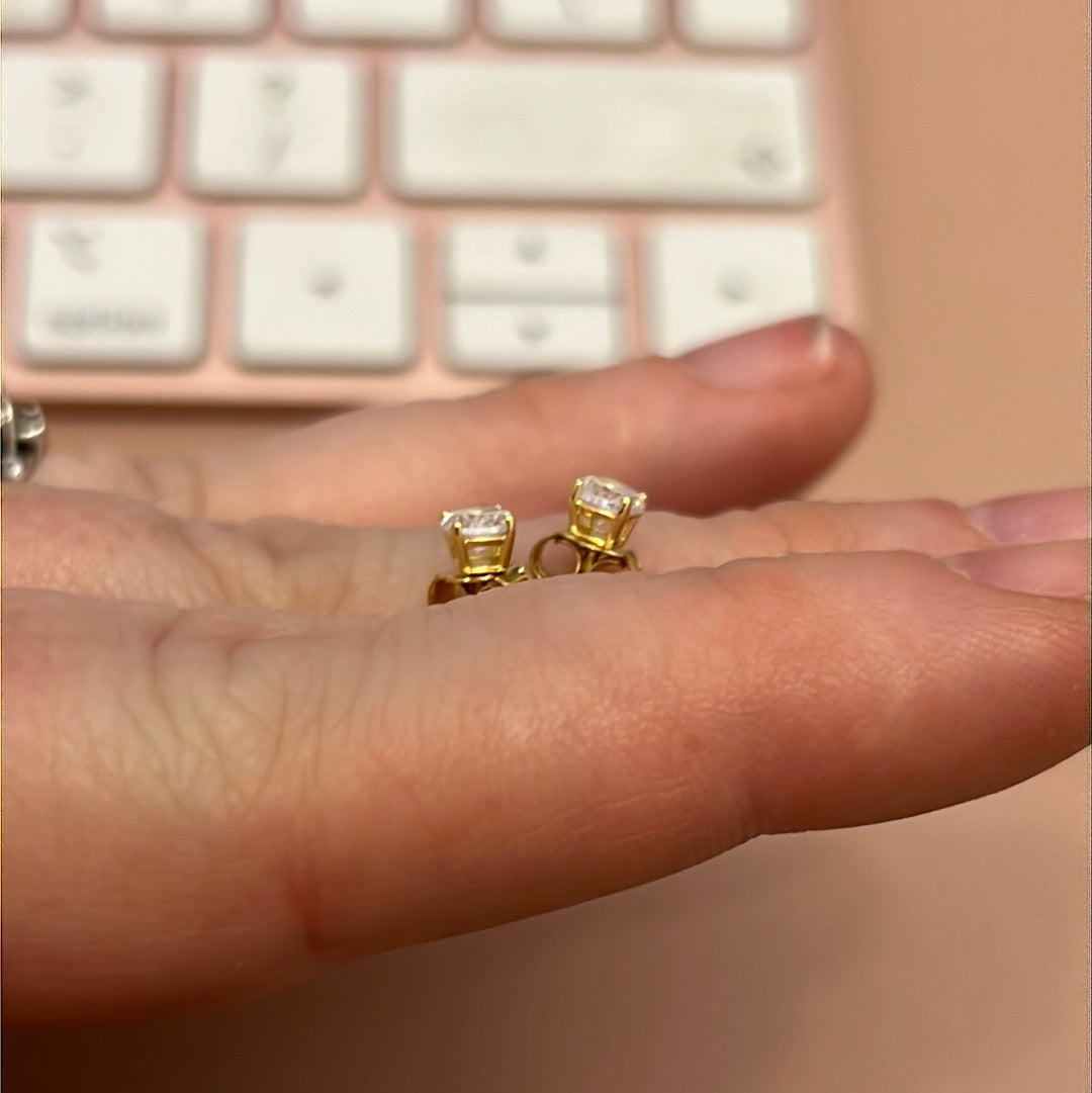 Sterling Silver Small Gold Plated Earrings Clear Stone Beautiful