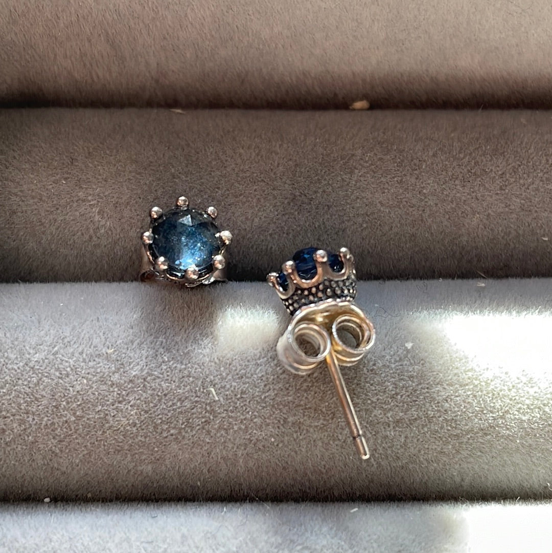Unbranded Sterling Silver Blue Stone Crown Studs Earrings