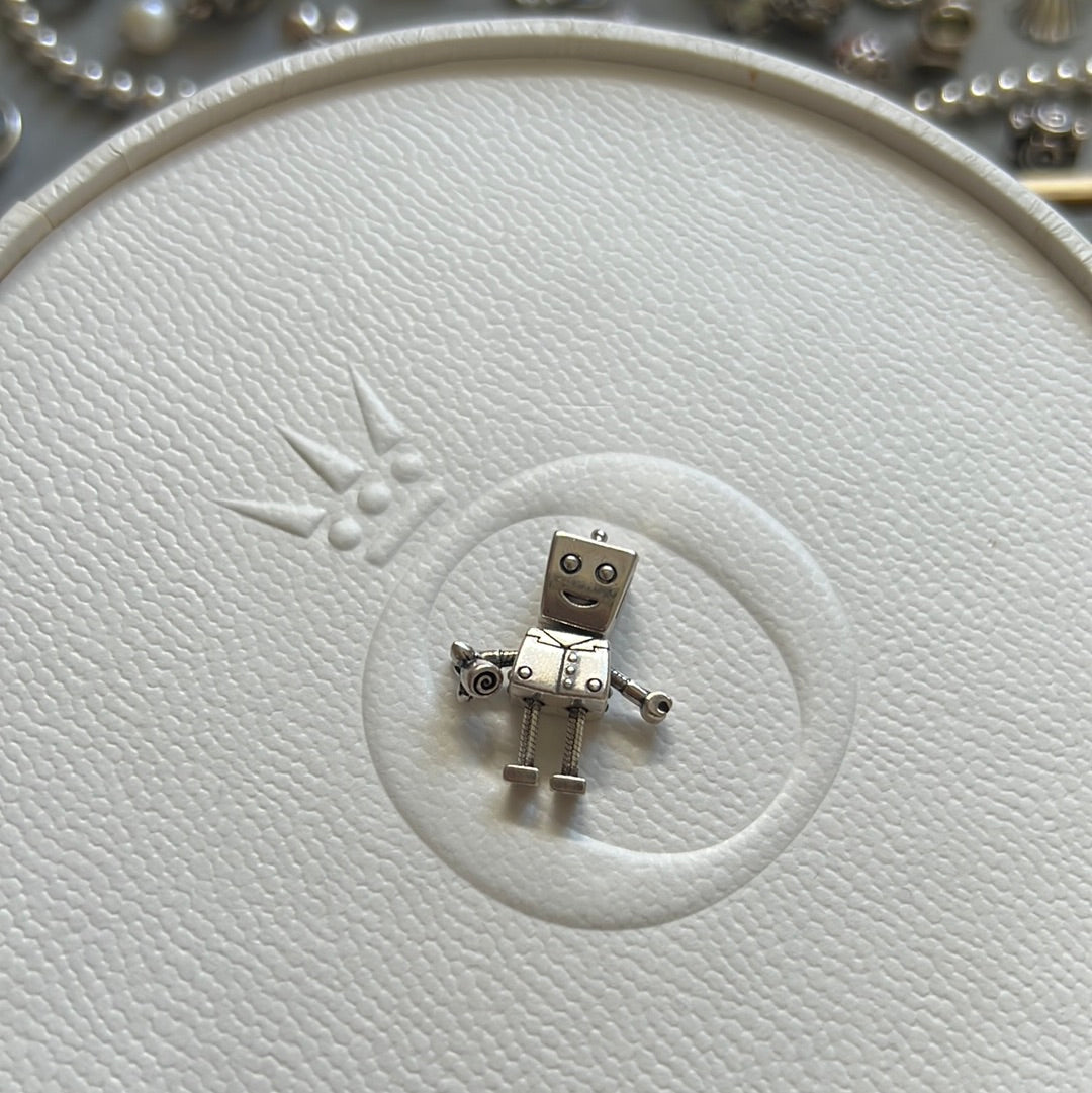 Genuine Pandora Rob Bot Robot Charm With Rose