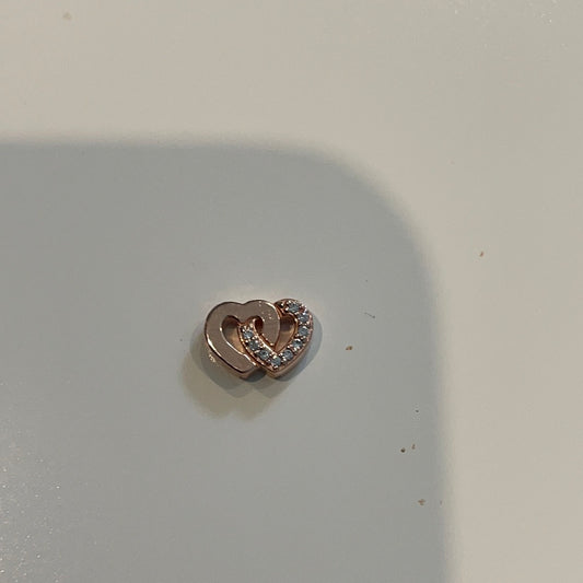 Genuine Pandora Petite Rose Gold Double Interlinked Heart Pave Memory Locket Charm