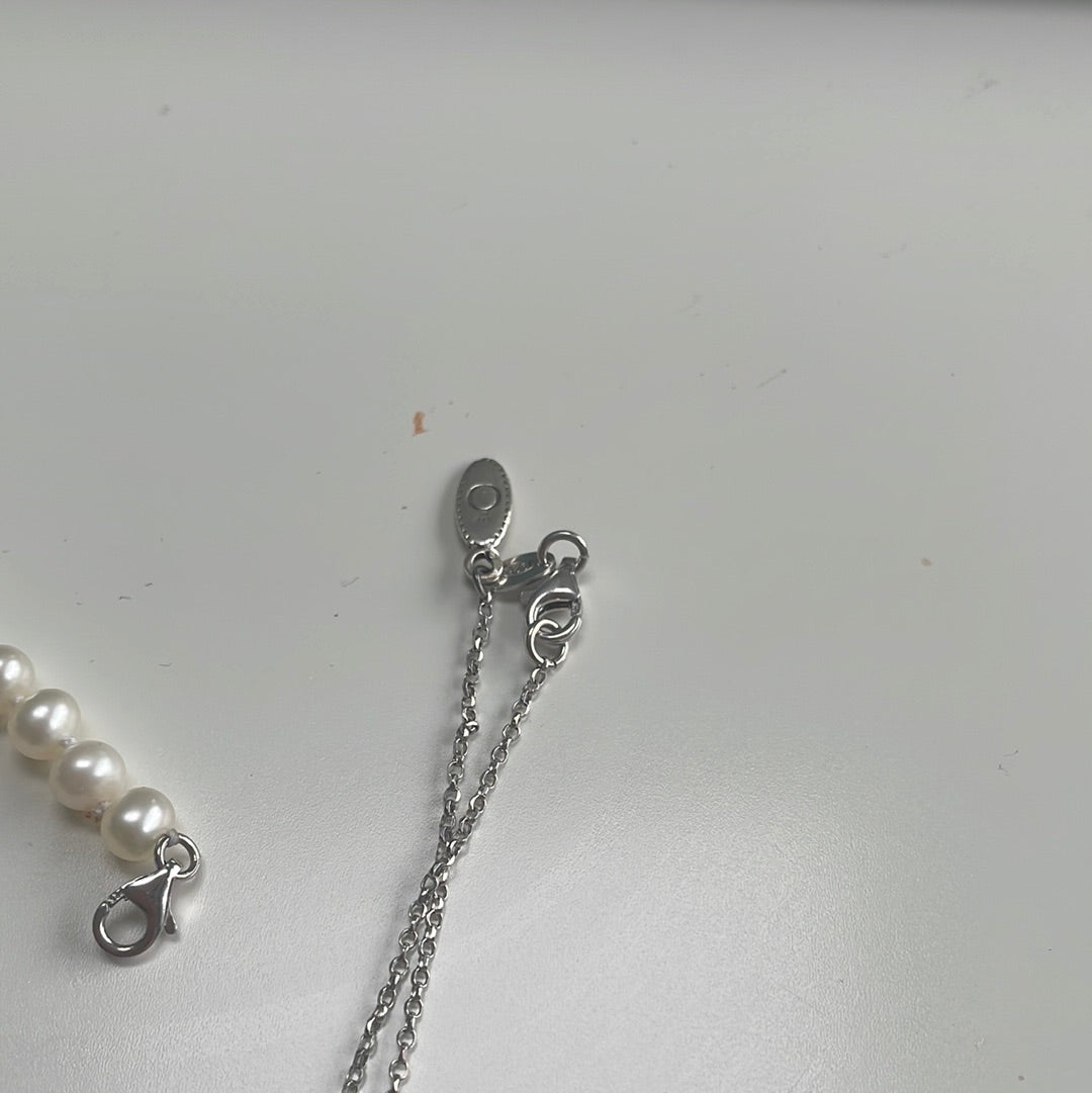 Sterling Silver Bow Necklace With CZ 45cm