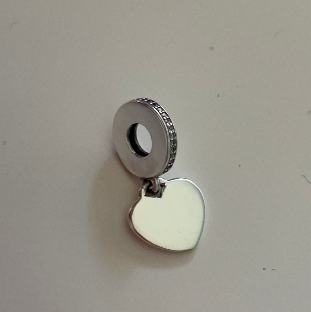 Genuine Pandora Brand New Plain Dangle Heart Charm With Pave Holder (Ready for Inscribing)
