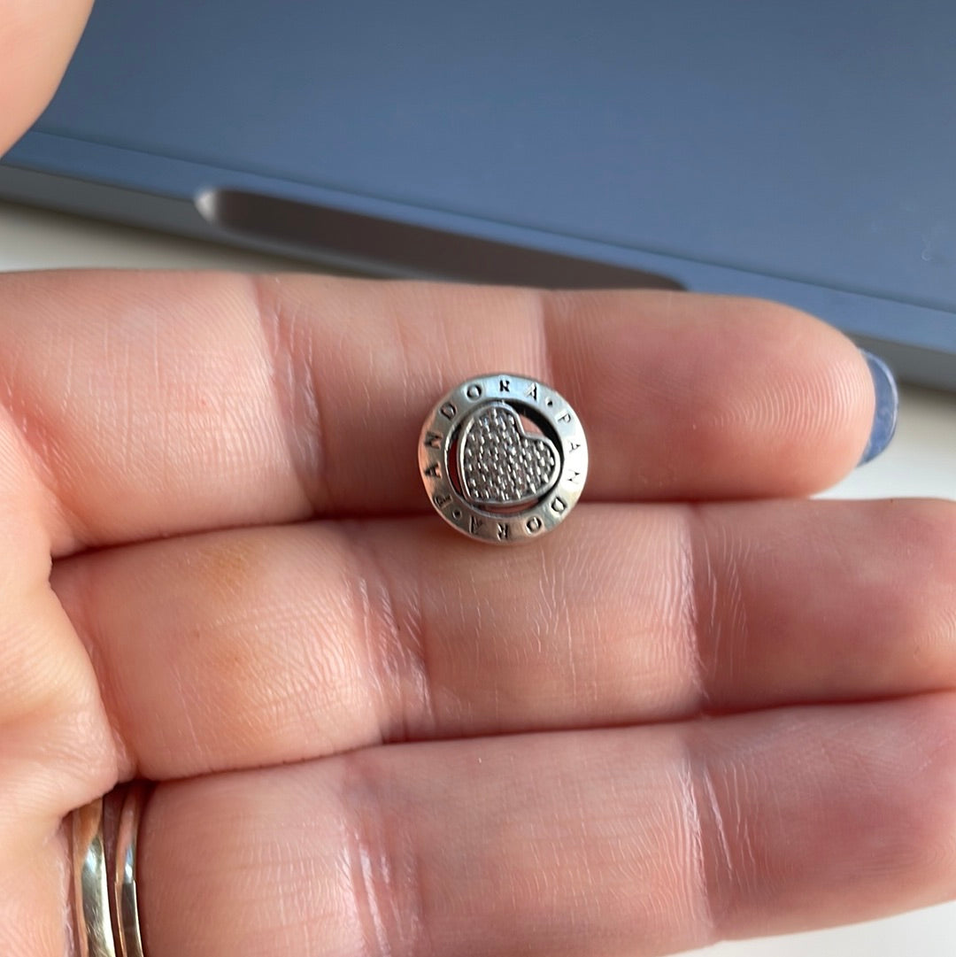 Genuine Pandora Pave Logo Heart Openwork Charm