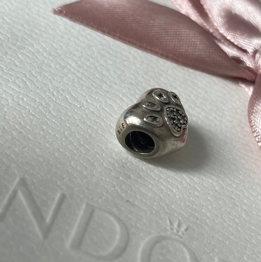 Genuine Pandora I Love My Pet Paw Print Pave Heart Shaped Charm