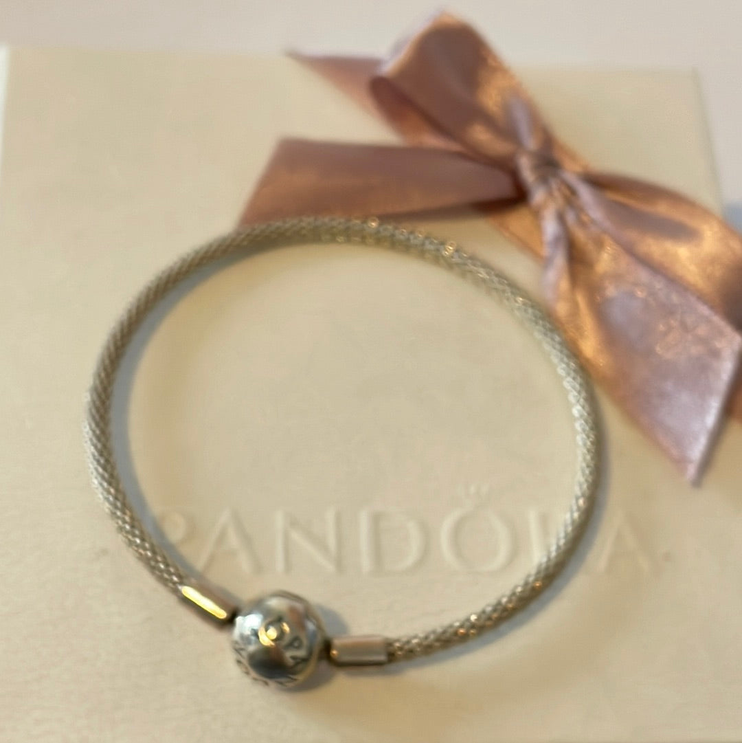 Genuine Pandora Mesh Moments Bangle in Silver/ Rose Gold/ Shine
