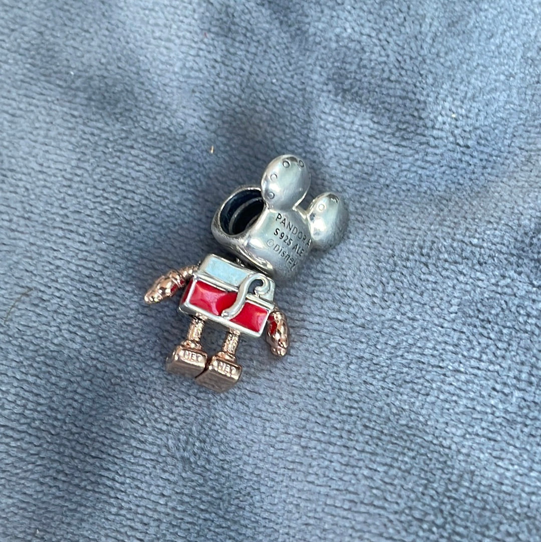Genuine Pandora Disney Enamel Mickey Mouse With Rose Gold Features Robot Dangle Charm