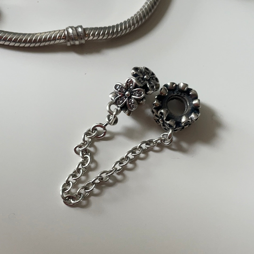 EITHER UNBRANDED OR Genuine CUSTOM Pandora Pave Daisy Safety Chain