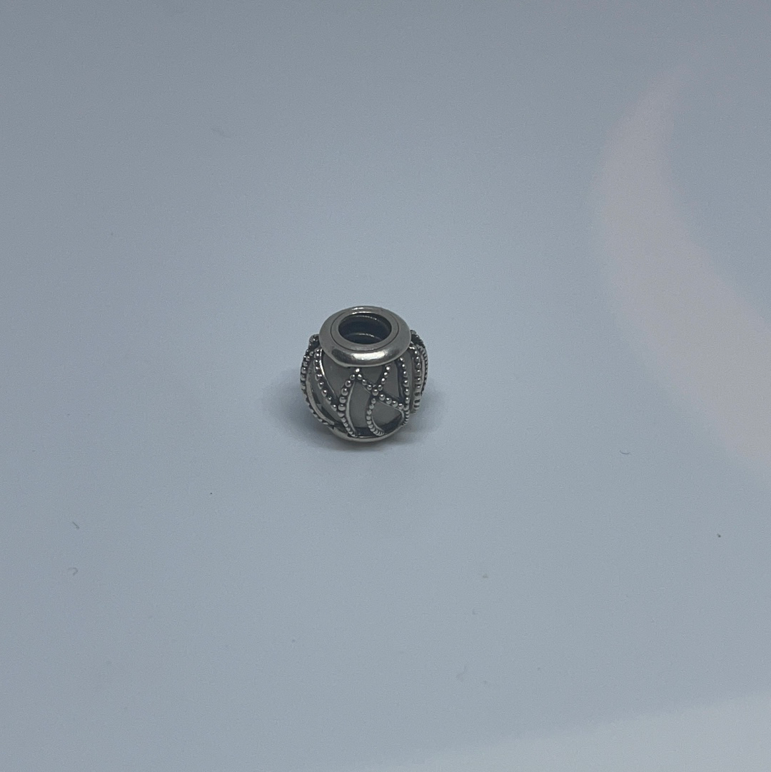 Genuine Pandora Intertwined Clear Glass Leaf Beaded Silver Charm
