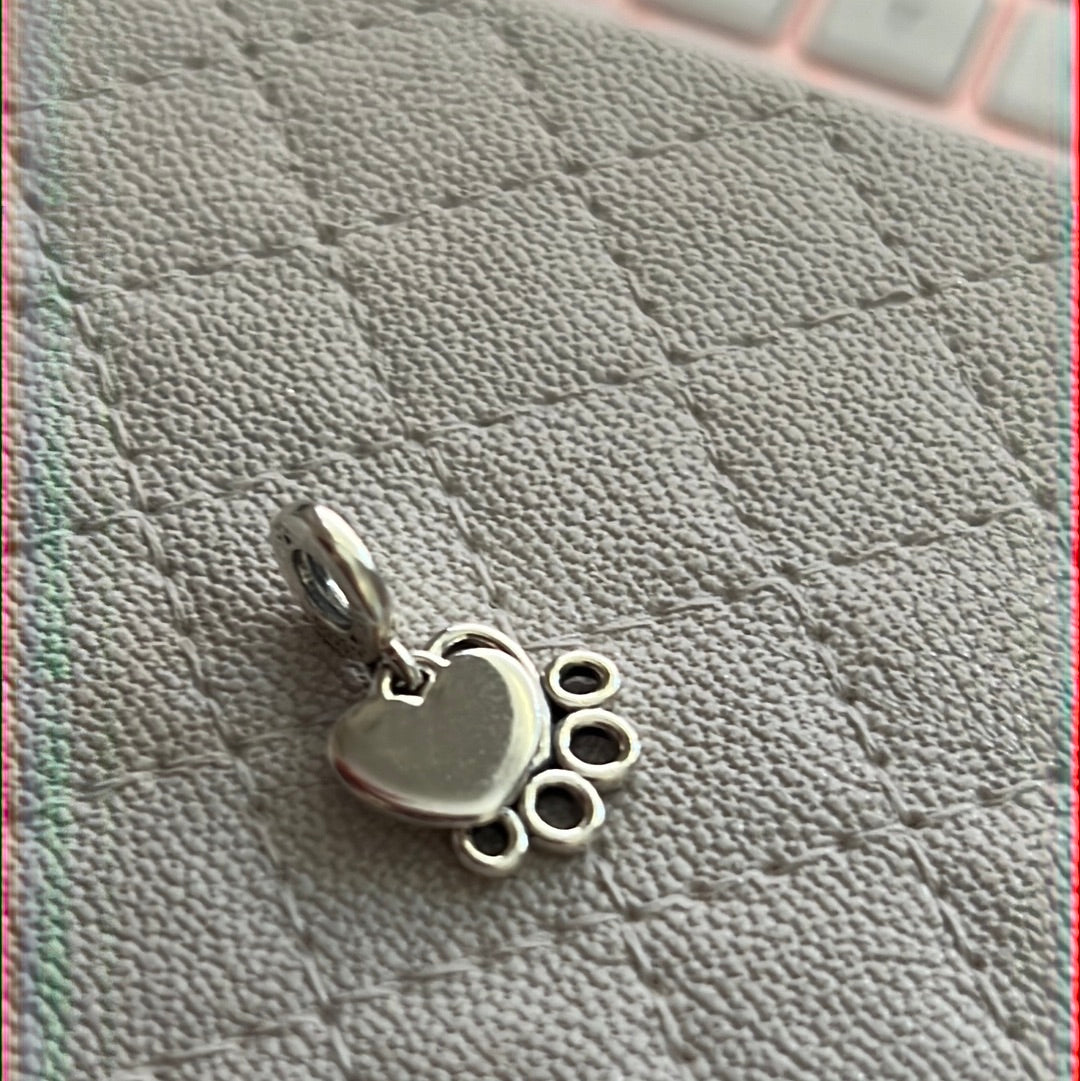 Genuine Pandora Paw Print on My Heart Pave Heart Shaped Charm