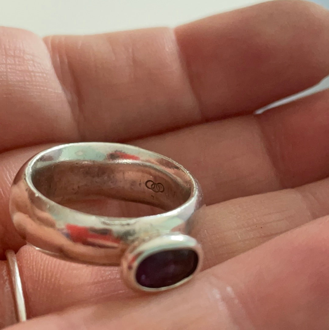 Genuine Links of London Sterling Silver Rare and Retired Amethyst Ring in Size 55 HTF