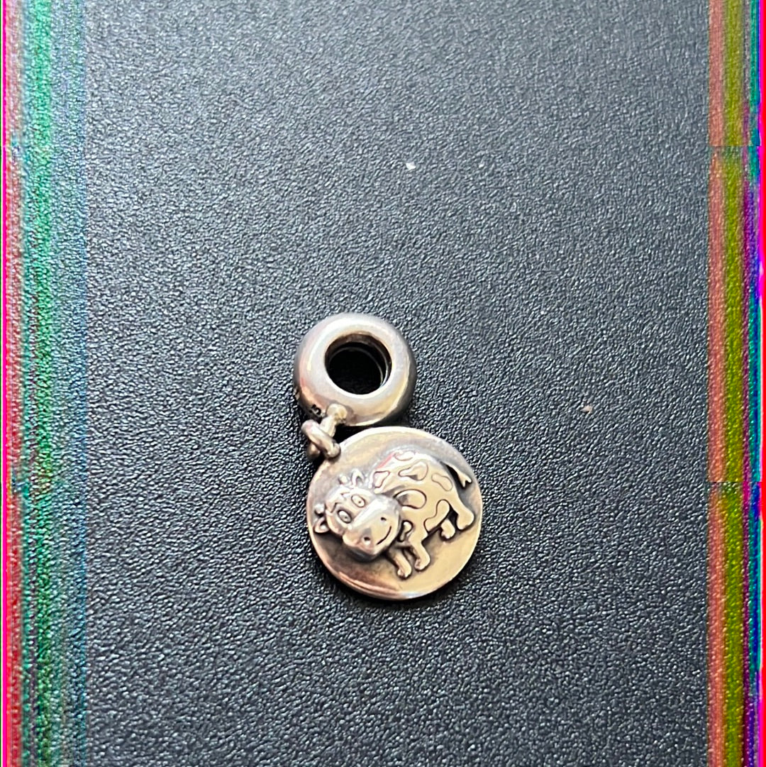 Genuine Pandora Cow Zodiac Dangle Rare HTF Animal Charm
