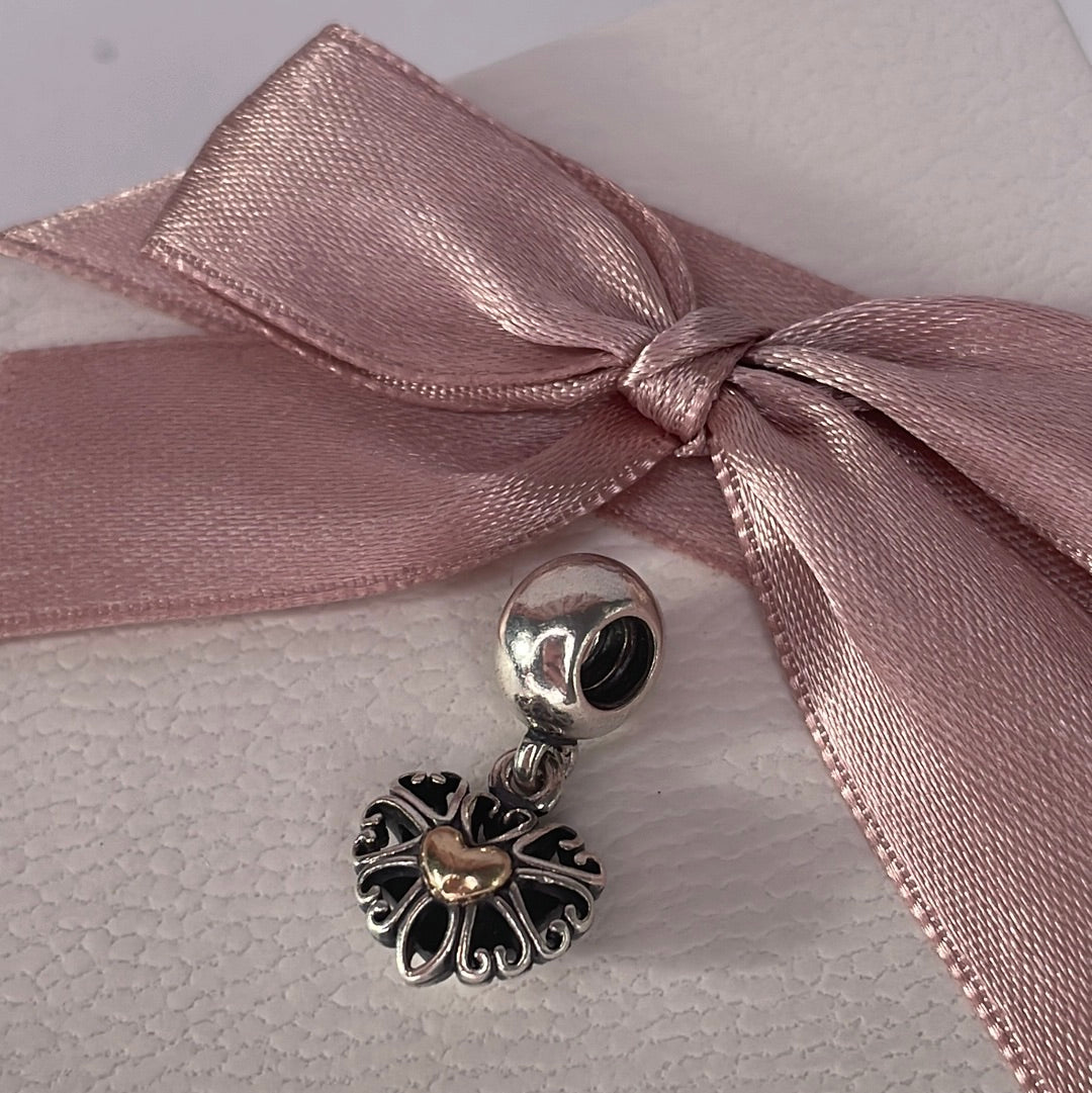 Genuine Pandora Vintage Heart Two Tone Openwork Charm Dangle