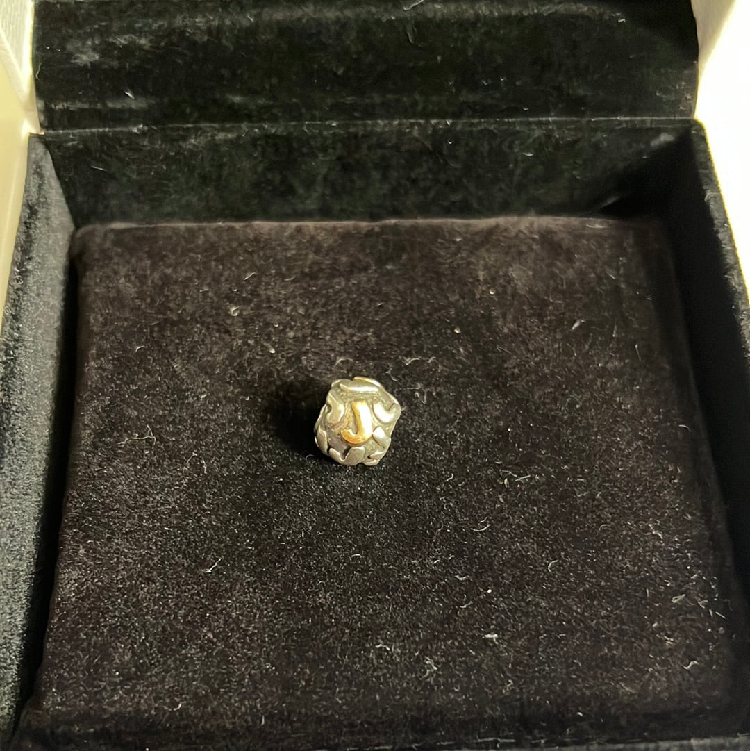 Genuine Pandora Two Tone Letter J Initial Rare Retired