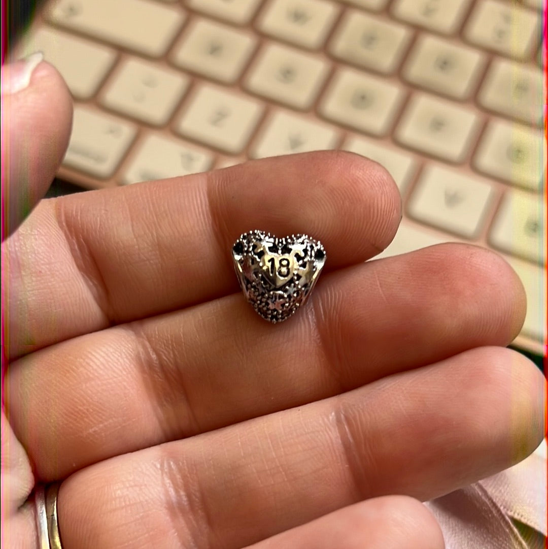 Sterling Silver 18th 18 Birthday Heart Charm