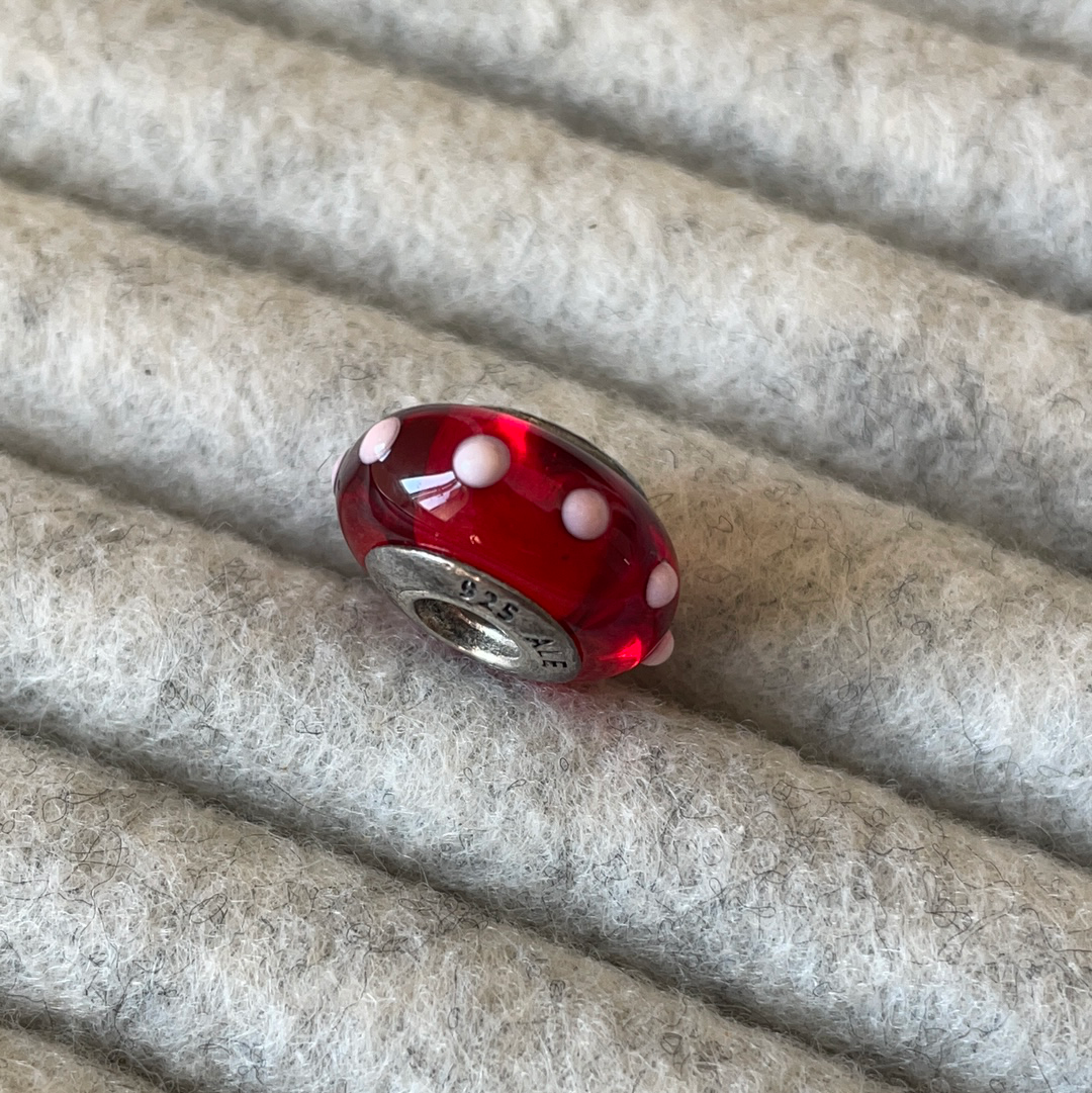Genuine Pandora Murano Seeing Spots Red With White 3D Spots Rare